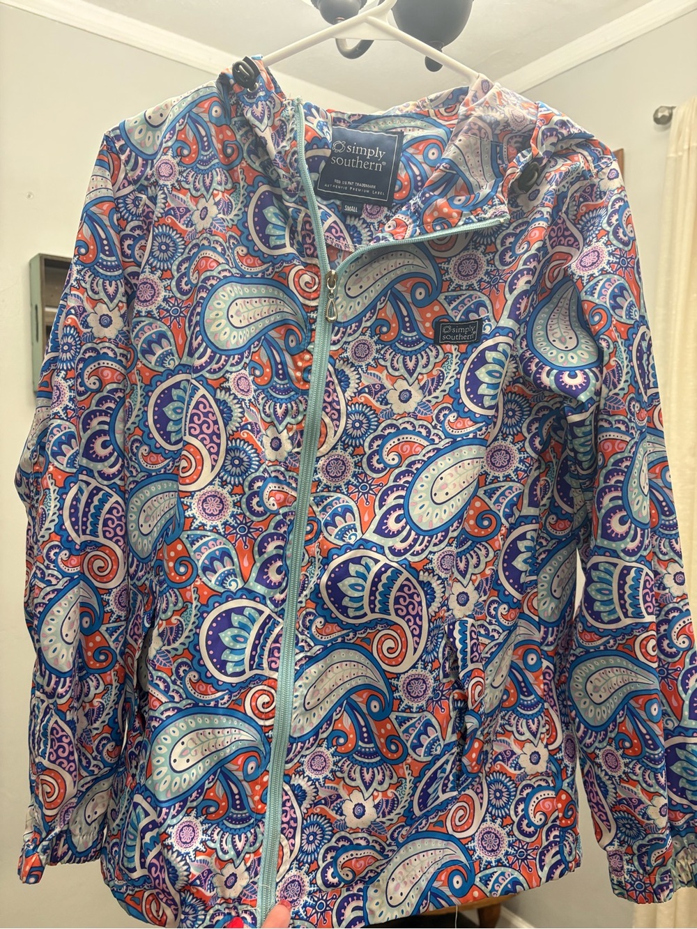 Simply Southern Paisley Zip Jacket in Blue, Coral & Aqua